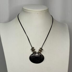 Chico's pendant necklace signed costume jewelry black tribal copper tones enamel